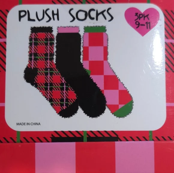 Betsey Johnson - NEW Set of 3 Plaid Checkered & Solid Warm Fuzzy Socks - Picture 3 of 4